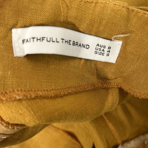 Faithful The Brand Messina Pant Size 4 Plain Marigold Linen Wide Leg raw hem EUC - Picture 4 of 4